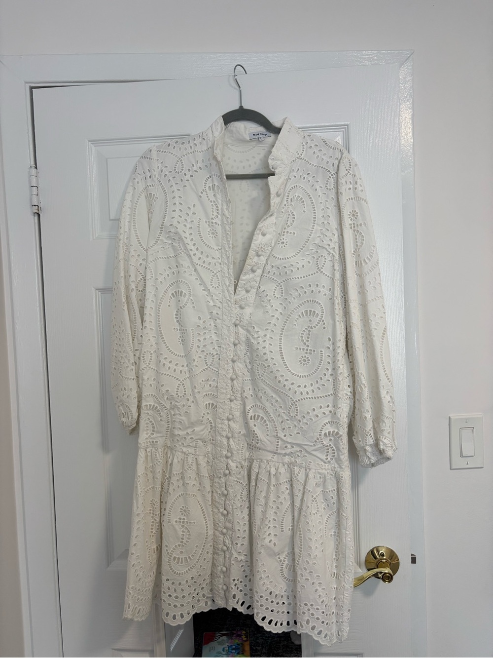 Women's Cream Eyelet Long-Sleeve Shirt Dress